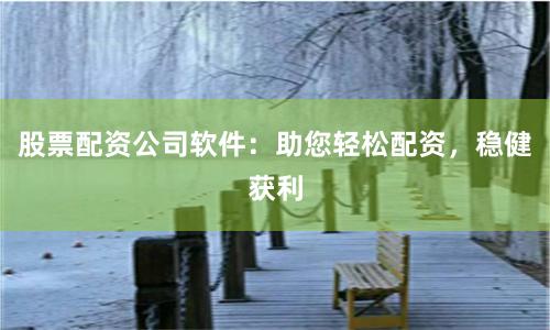 股票配资公司软件：助您轻松配资，稳健获利